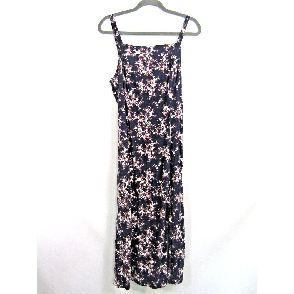 VTG Old Navy Blue Floral Linen Midi Dress sz L Y2K 90s‎ Boho Cottagecore Slit